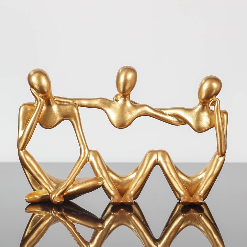 BMLCGJ Thinker Statue Gold Decor Abstract Art Sculpture, Golden Resin Collectible Figurines for Home Living Room Office Shelf Decoration,Great Gifts Ideas (Conjoined Body-Gold) - Image 2